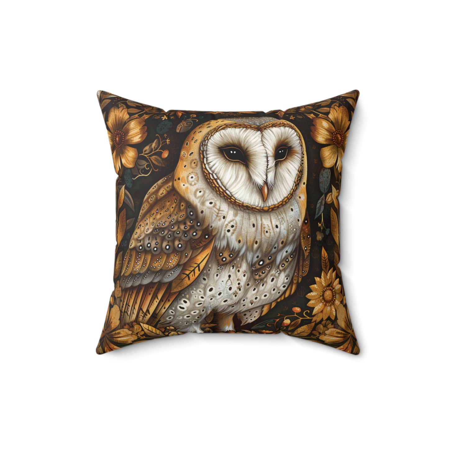 William Morris Style Square Pillow with Barn Owl Design, insert included - Homevalley.co.uk