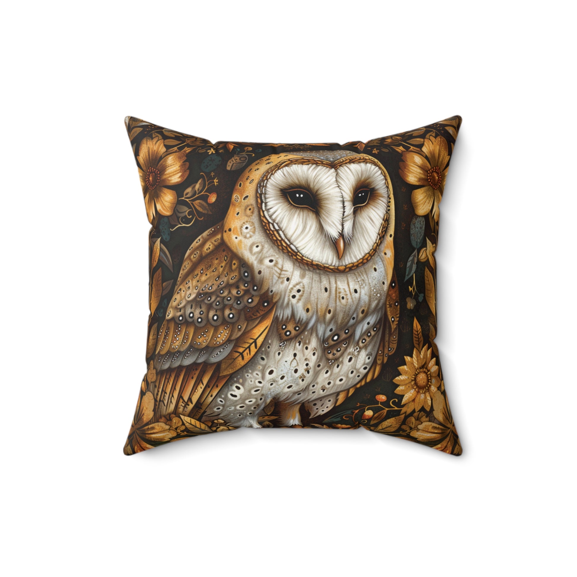 William Morris Style Square Pillow with Barn Owl Design, insert included - Homevalley.co.uk