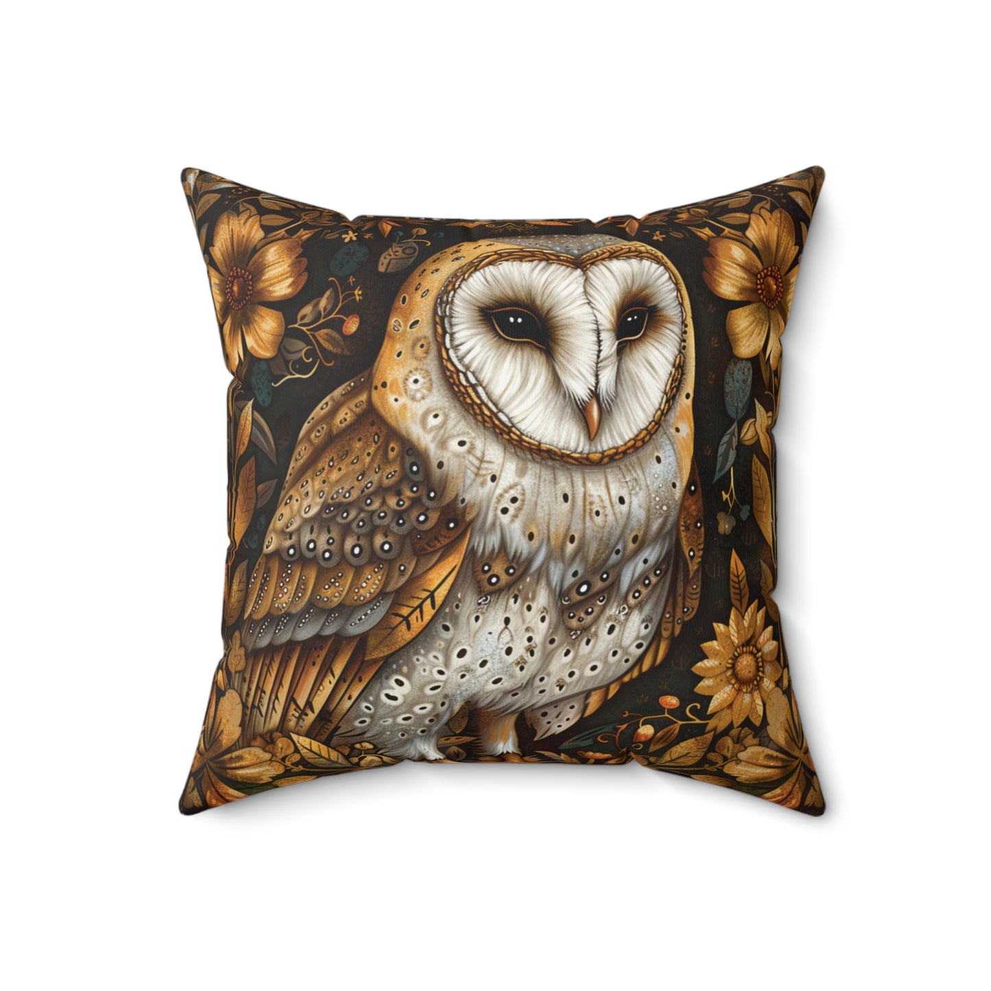William Morris Style Square Pillow with Barn Owl Design, insert included - Homevalley.co.uk