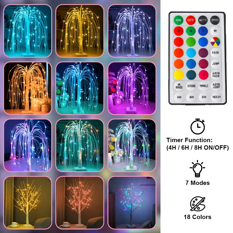 Willow Night Light LED Weeping Willow Tree Lamp - 7 Color Modes Table Lamp for Bedroom Decor - Homevalley.co.uk