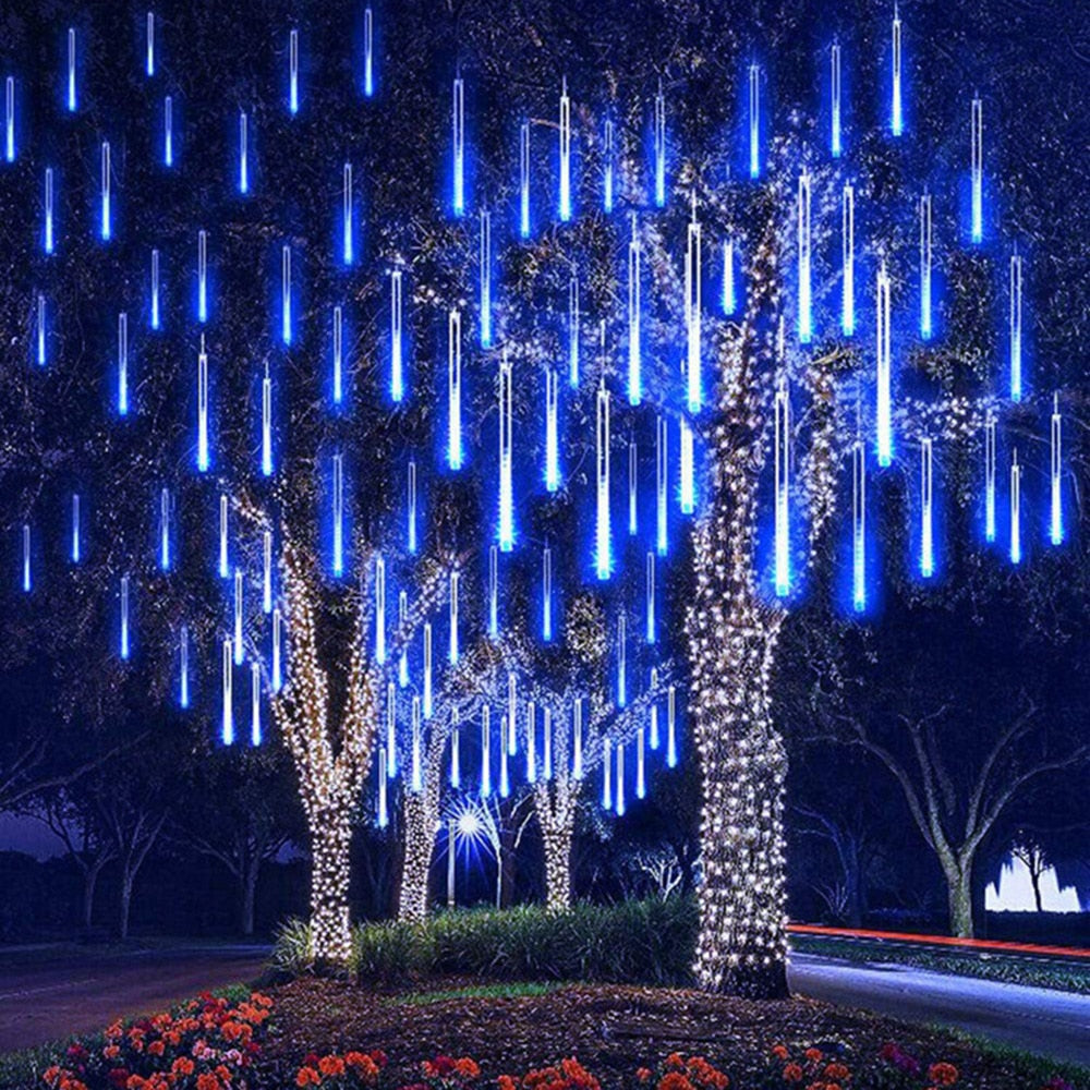 LED Meteor Shower Rain Lights Waterproof Falling Raindrop Fairy String Christmas Holiday Party Patio Decor 30CM - Homevalley.co.uk