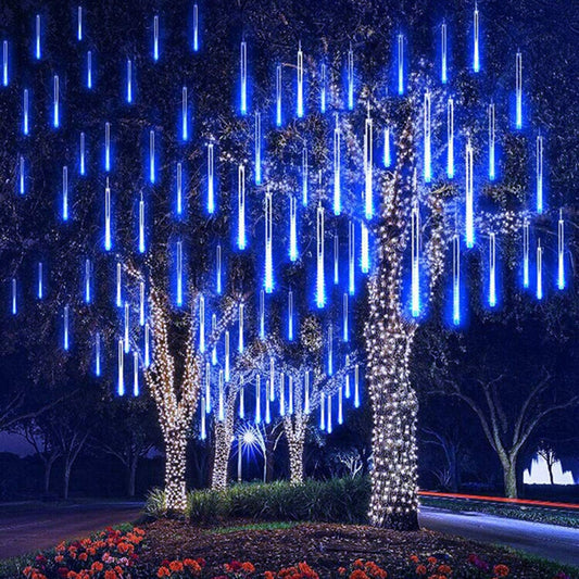LED Meteor Shower Rain Lights Waterproof Falling Raindrop Fairy String Christmas Holiday Party Patio Decor 30CM - Homevalley.co.uk