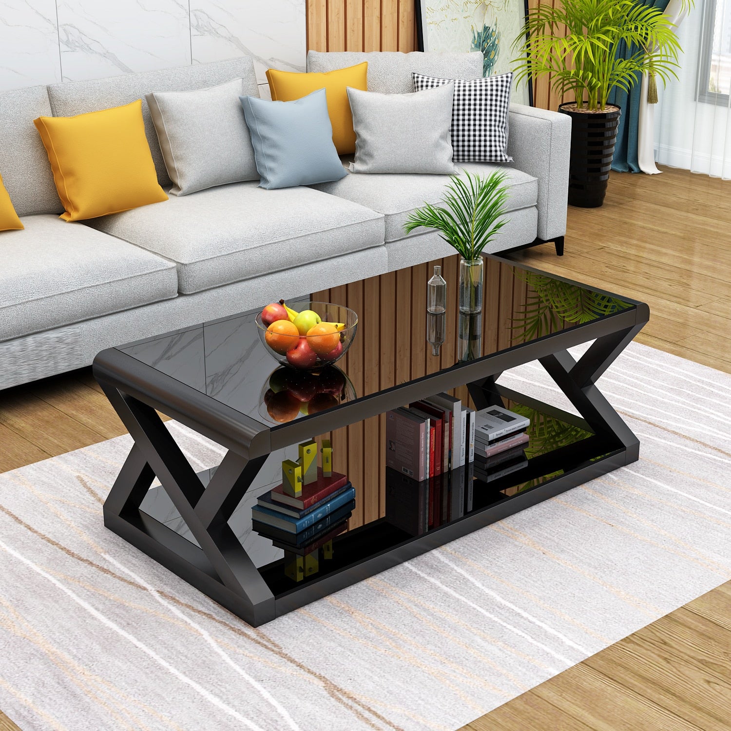 Rectangle Tempered Glass Japanese Style Coffee Table - old - Homevalley.co.uk