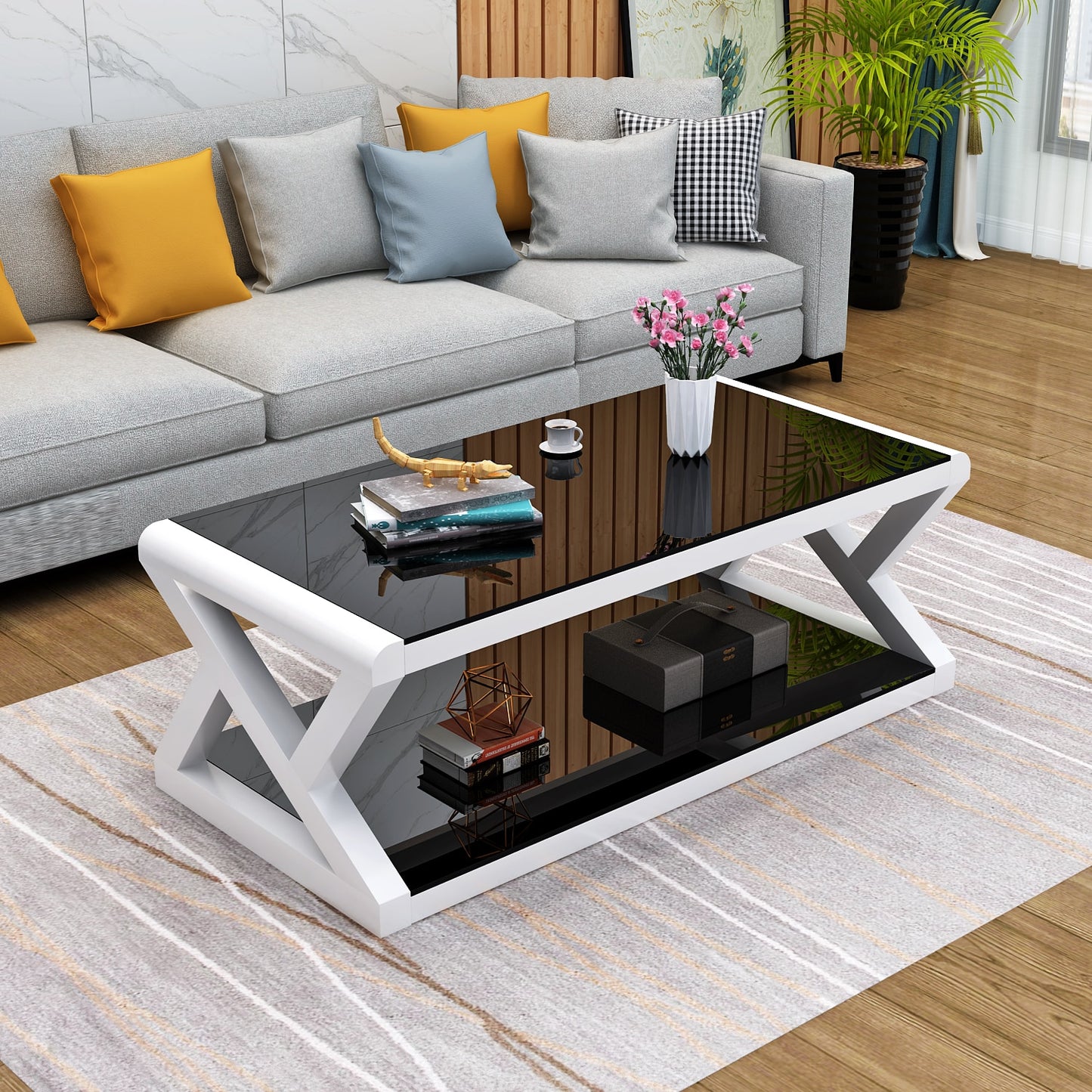 Rectangle Tempered Glass Japanese Style Coffee Table - old - Homevalley.co.uk