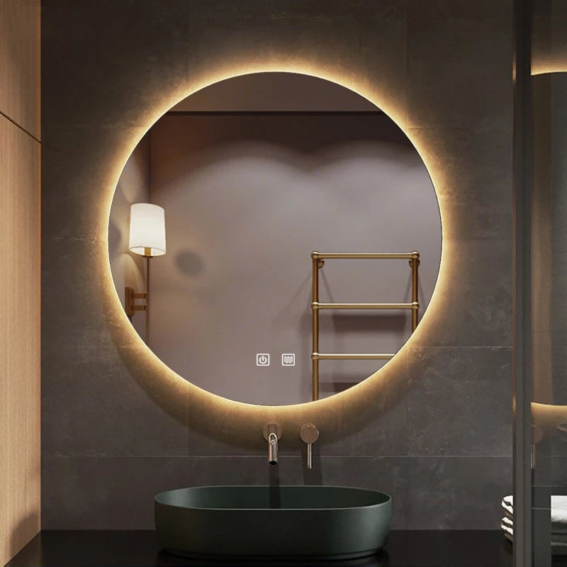 Round Smart Bathroom Mirror, Anti Fog Touch Screen - Homevalley.co.uk
