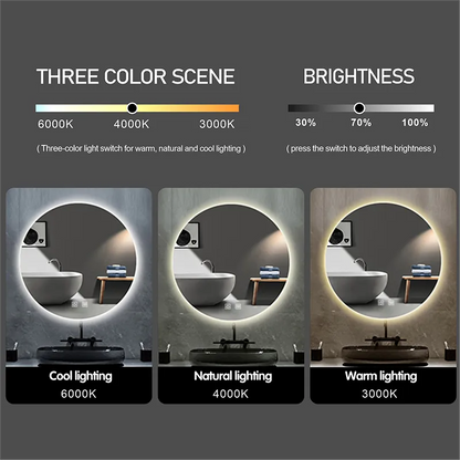 Round Smart Bathroom Mirror, Anti Fog Touch Screen - Homevalley.co.uk